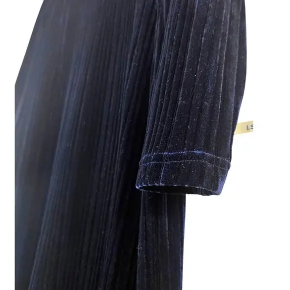 Avon Vintage 90s Navy Blue Ribbed Velvet Dress Witchy Goth Whimsigoth Minimalist - Picture 7 of 7